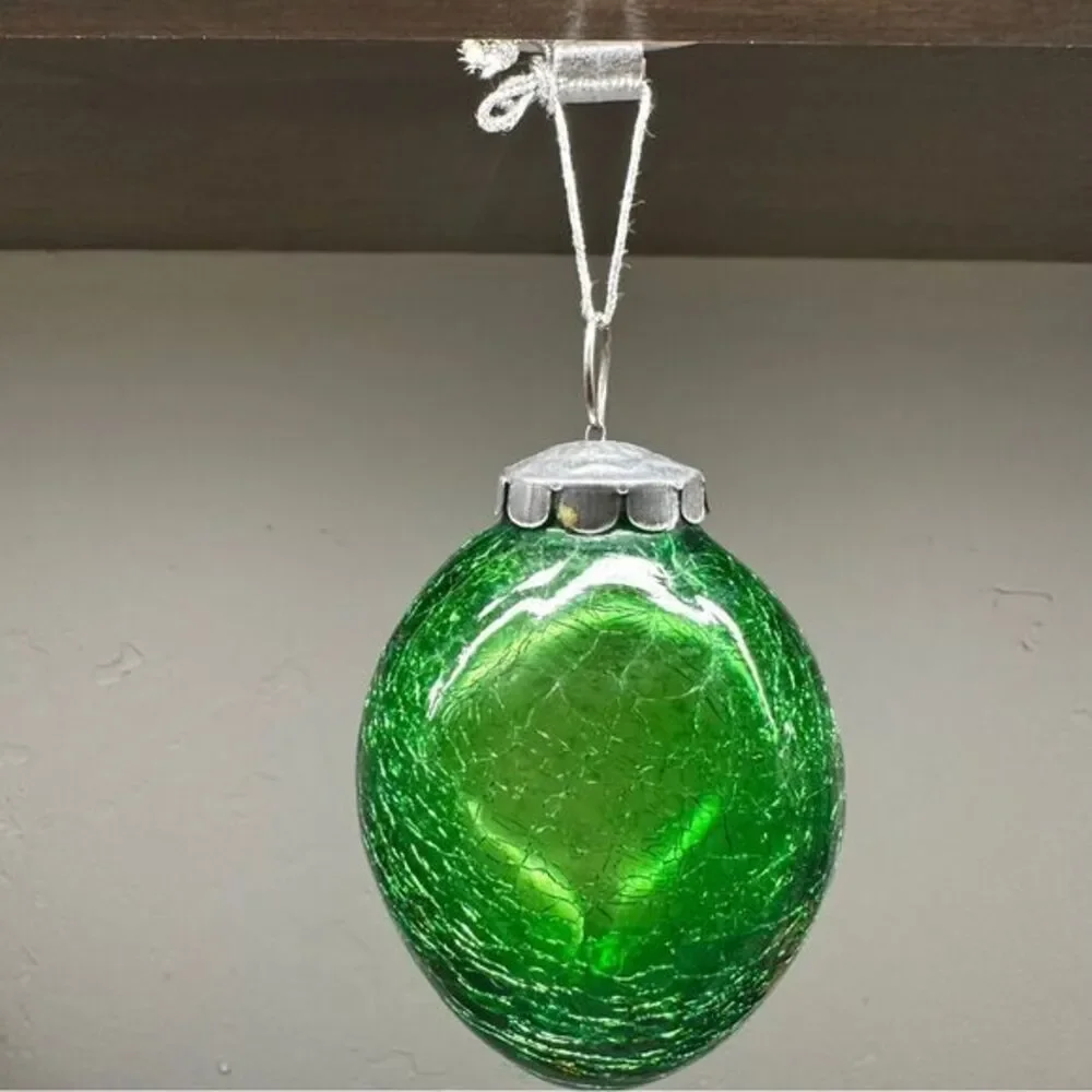 Antique German Kugel green crackle glass drop hand made
